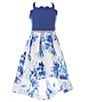 Color:Off-White/Royal - Image 1 - Little Girls 4-6X Solid Bodice/Floral-Skirted High-Low-Hem Dress