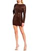 Color:Chocolate - Image 1 - Long Sleeve Open Back Sequin Dress