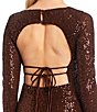 Color:Chocolate - Image 4 - Long Sleeve Open Back Sequin Dress
