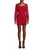 Color:Red - Image 1 - Long Sleeve Ruched Bodycon Tie Back Dress