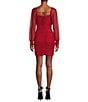 Color:Red - Image 2 - Long Sleeve Ruched Bodycon Tie Back Dress