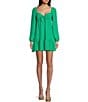 Color:Kelly Green - Image 1 - Long Sleeve Tie Front Smocked Back Mini Dress