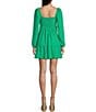 Color:Kelly Green - Image 2 - Long Sleeve Tie Front Smocked Back Mini Dress