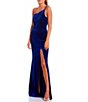 Color:Royal Blue - Image 3 - One Shoulder Rhinestone Chain Trim Front Slit Dress