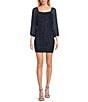 Color:Midnight - Image 1 - Rhinestone 3/4 Mesh Sleeve Ruched Bodycon Dress