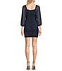Color:Midnight - Image 2 - Rhinestone 3/4 Mesh Sleeve Ruched Bodycon Dress