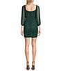 Color:Hunter - Image 2 - Rhinestone 3/4 Mesh Sleeve Ruched Bodycon Dress
