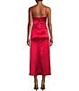Color:Ruby Red - Image 2 - Satin Cowl Neck Shirred Side Slit Midi Slip Dress