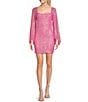 Color:Pink Flamingo - Image 1 - Sequin Mesh Square Neck Long Sleeve Bodycon Dress