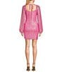 Color:Pink Flamingo - Image 2 - Sequin Mesh Square Neck Long Sleeve Bodycon Dress