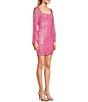 Color:Pink Flamingo - Image 3 - Sequin Mesh Square Neck Long Sleeve Bodycon Dress