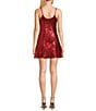 Color:Red - Image 2 - Sequin Rose Chest A-Line Mini Dress