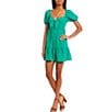 Color:Kelly Green - Image 1 - Short Sleeve Tie Front Tiered Ruffle Mini Dress