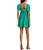 Color:Kelly Green - Image 2 - Short Sleeve Tie Front Tiered Ruffle Mini Dress