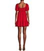 Color:Red - Image 2 - Short Sleeves Sweetheart Neckline With Bow Dress