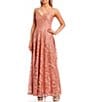 Color:Champagne/Rose - Image 1 - Sleeveless V-Neck Embroidered Mesh Overlay A-Line Long Dress