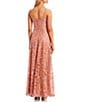 Color:Champagne/Rose - Image 2 - Sleeveless V-Neck Embroidered Mesh Overlay A-Line Long Dress