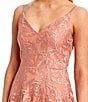 Color:Champagne/Rose - Image 4 - Sleeveless V-Neck Embroidered Mesh Overlay A-Line Long Dress