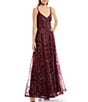Color:Wine - Image 1 - Sleeveless V-Neck Embroidered Mesh Overlay A-Line Long Dress