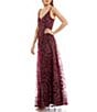 Color:Wine - Image 3 - Sleeveless V-Neck Embroidered Mesh Overlay A-Line Long Dress