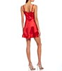 Color:Red - Image 2 - Sleeveless Square Neck Double-Ruffle-Hem Satin Fit-And-Flare Dress