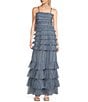 Color:Ash Blue - Image 2 - Sleeveless Straight Neckline Mesh Ruffle Tube Dress