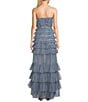 Color:Ash Blue - Image 3 - Sleeveless Straight Neckline Mesh Ruffle Tube Dress