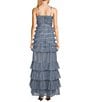 Color:Ash Blue - Image 4 - Sleeveless Straight Neckline Mesh Ruffle Tube Dress