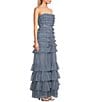 Color:Ash Blue - Image 5 - Sleeveless Straight Neckline Mesh Ruffle Tube Dress