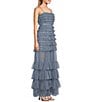 Color:Ash Blue - Image 6 - Sleeveless Straight Neckline Mesh Ruffle Tube Dress
