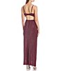 Color:Wine - Image 2 - Spaghetti Strap Cinched V-Neck Top & Glitter Knit Slit Long Skirt 2-Piece Dress