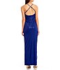 Color:Royal Blue - Image 3 - Spaghetti Strap Cowl Neck X-Back Ruffle Slit Hem Long Dress
