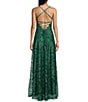 Color:Hunter - Image 2 - Spaghetti Strap Lace-Up Back Square-Neck Embroidered Mesh Long Dress