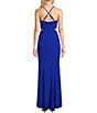 Color:New Cobalt - Image 2 - Spaghetti Strap Scoop Neck Beaded Cut-Out Waist Side Slit Long Dress