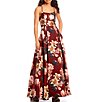 Color:Maroon/Blush - Image 3 - Spaghetti Strap Square Neck Lace-Up Back Floral Mikado Box Pleated Ball Gown