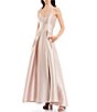 Color:Dusty Rose - Image 1 - Spaghetti Strap Inset Deep V-Neck Bra Back Satin Ball Gown