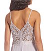 Color:Lite Mauve - Image 4 - Spaghetti Strap V-Neck Lace Applique Back Long Chiffon Dress