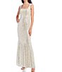 Color:Ivory/Silver - Image 3 - Square Neck Sequin Gown