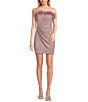 Color:Mauve/Rose - Image 1 - Strapless Glitter Feather Trim Shirred Side Mini Dress