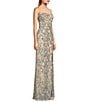 Color:Beige/Silver - Image 3 - Strapless Pattern Sequin Front Slit Long Dress