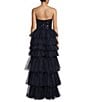 Color:Navy - Image 2 - Strapless Sequin Tiered Tulle High-Low Ball Gown