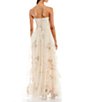 Color:Cream/Rose - Image 2 - Strapless Sweetheart Neck Floral Mesh Pleated Ball Gown