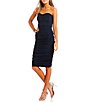 Color:Navy - Image 3 - Strapless Sweetheart Neck Shimmer Lurex Ruched Midi Fitted Dress