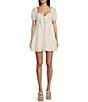 Color:Ivory - Image 1 - Sweetheart Short Sleeve Front Knot Tie Babydoll Dress