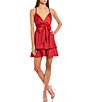 Color:Red - Image 1 - Tie Waist Double Hem Slip Dress