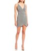 Color:Grey - Image 1 - V-Neck Fitted Glitter Lurex Knit Wrap Dress