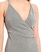 Color:Grey - Image 4 - V-Neck Fitted Glitter Lurex Knit Wrap Dress