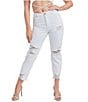 Color:White - Image 1 - Basic High Rise Distressed Ankle Jeans