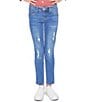 Color:Medium Blue Rips - Image 1 - Big Girls 7-12 Mid-Rise Skinny Jeans