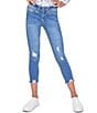 Color:Medium Blue Rips - Image 1 - Big Girls 7-14 WannaBettaFit Ankle Jeans